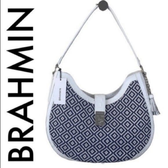 Brahmin Handbags - BRAHMIN NWT WHITE BLUE LEATHER SHOULDER BAG
